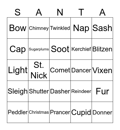 'Twas the Night Before Christmas Bingo Card
