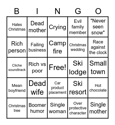 Cliche Christmas movie Bingo Card