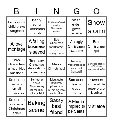 Bad Christmas Movie Bingo Card