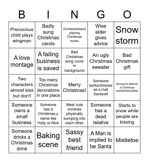 Bad Christmas Movie Bingo Card