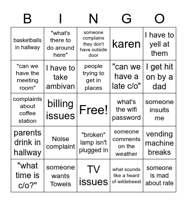 Hotel Team Bingo! Bingo Card