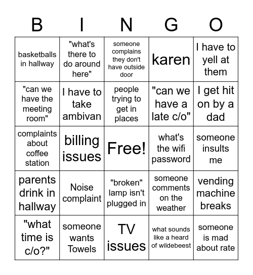 Hotel Team Bingo! Bingo Card