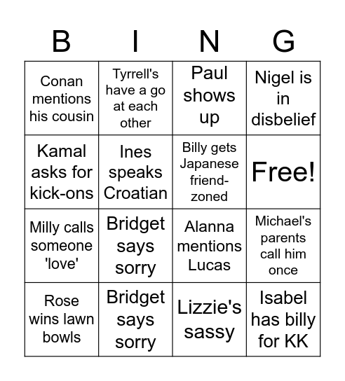 Bakers Bingo Card