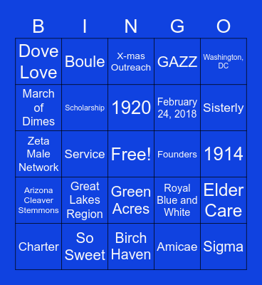 Bingo-Zeta Phi Beta Edition Bingo Card