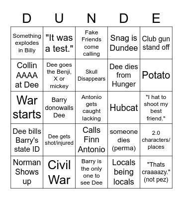 Dundee Returns Bingo Card