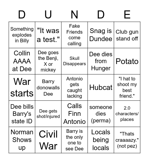 Dundee Returns Bingo Card