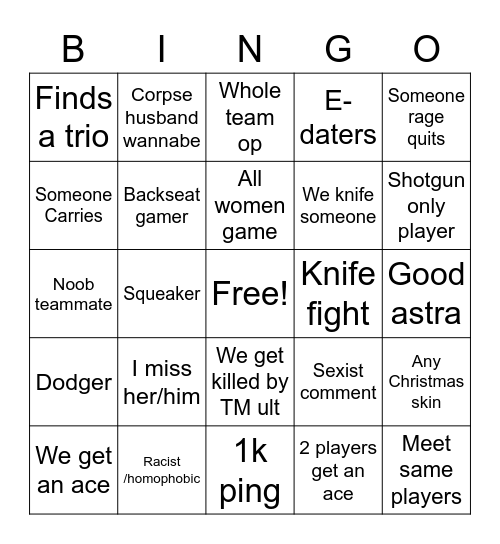 Valorant Bingo Card