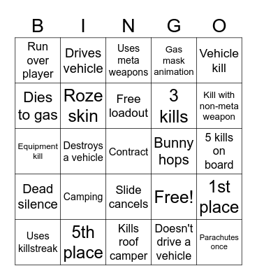 Warzone spectate bingo Card