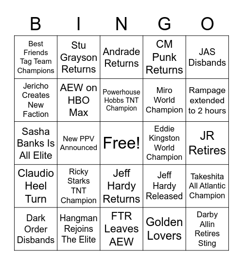 aew 2022 Bingo Card