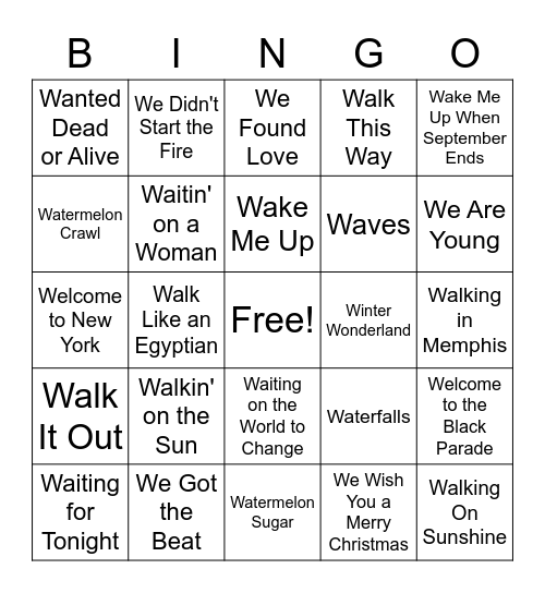 Songs that Start with W Bingo Card