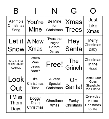 Snoop Dogg (Ish) Christmas Bingo Card