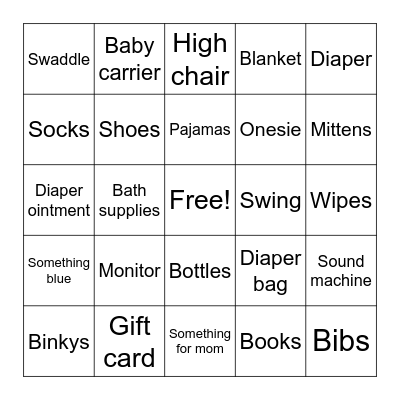 Baby Shower Gift Bingo Card