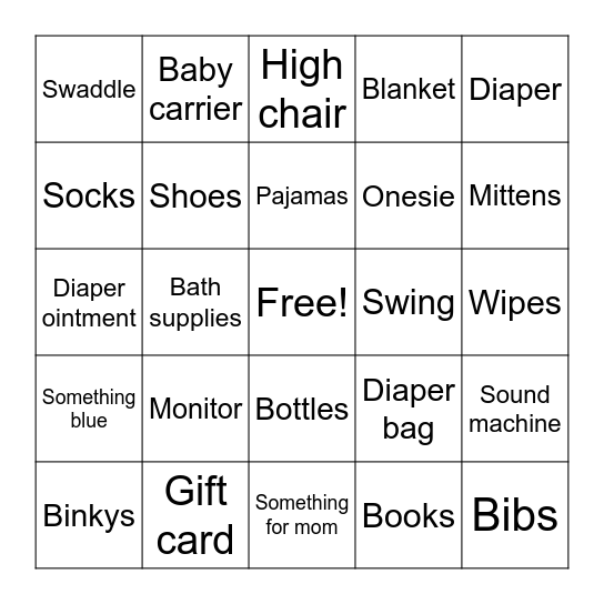 Baby Shower Gift Bingo Card