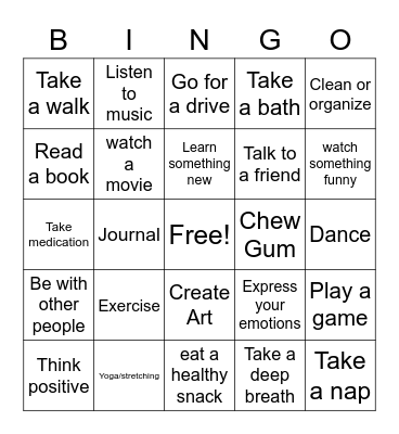 Coping Skills Bingo Card