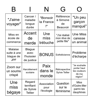 Miss France 2023 Bingo Card