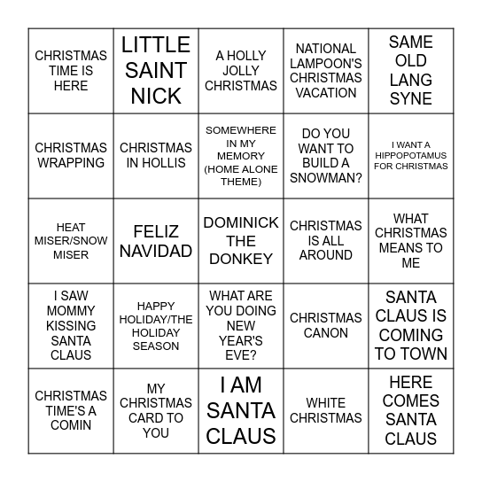 HOLIDAYS Bingo Card