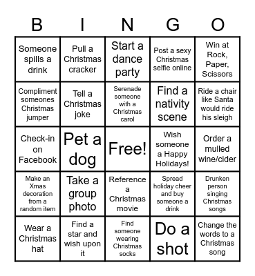Christmas Pub Crawl Bingo Card