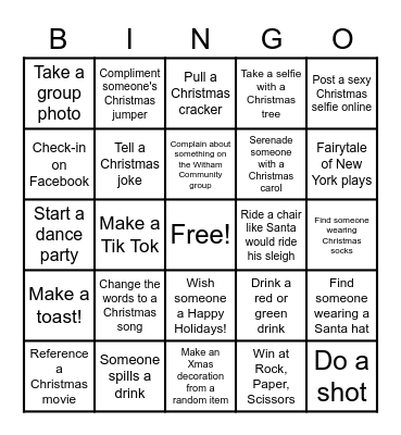 Christmas Pub Crawl Bingo Card