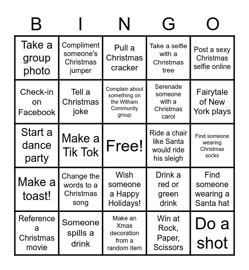 Christmas Pub Crawl Bingo Card