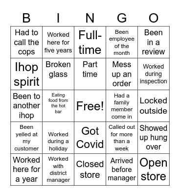 Ihop bingo Card