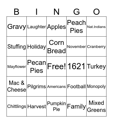 Thanksgiving Bingo Card