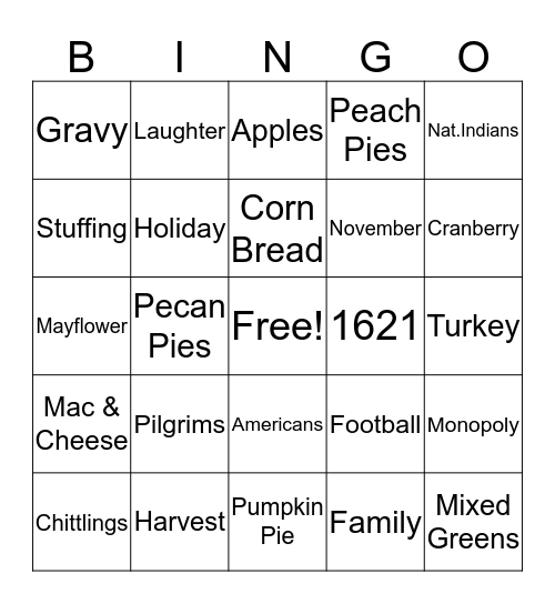 Thanksgiving Bingo Card