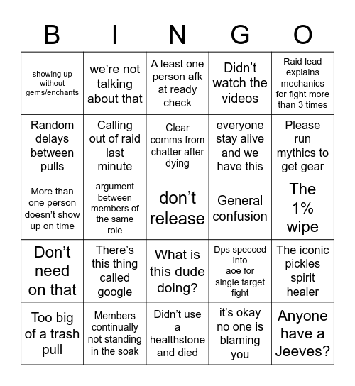 ALN raid night: spectator edition Bingo Card