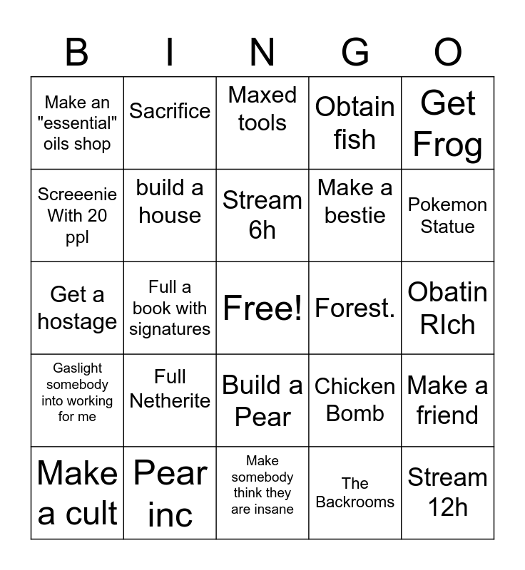 24h SMP Bingo Card