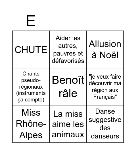 Miss France 2022 Bingo Card
