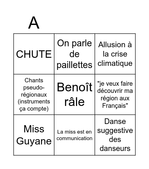 Miss France 2022 Bingo Card