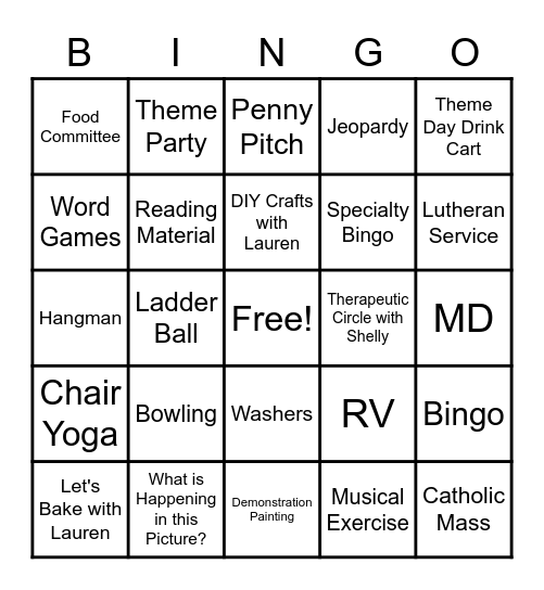 Recreation at NHC Bingo Card