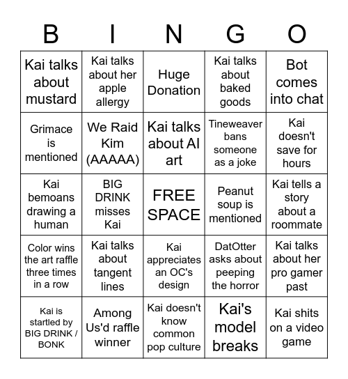 Kai Bingo Card