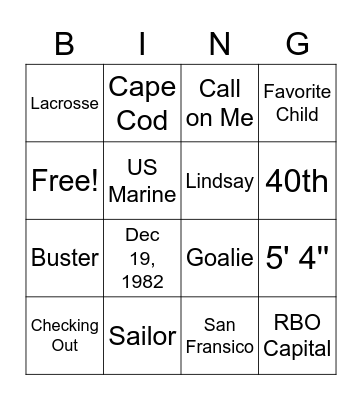 Matt Russell 40th Birthday Bingo Card