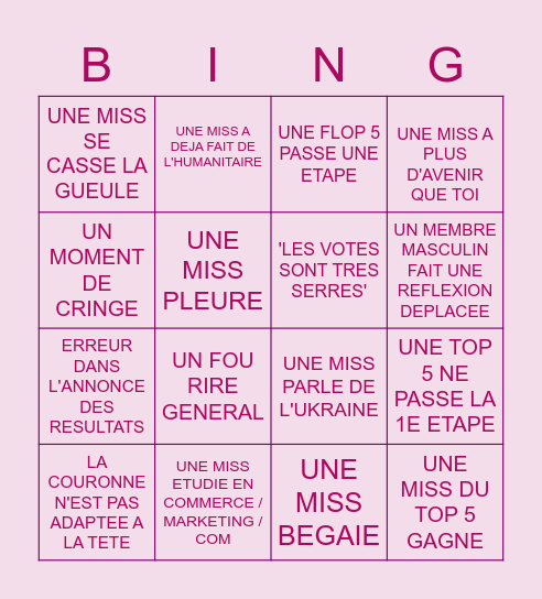 MISS FRANCE Bingo Card