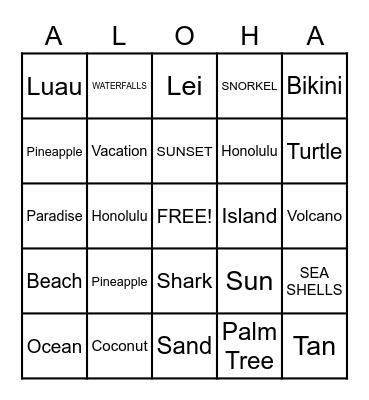 Hawaii Bingo Card