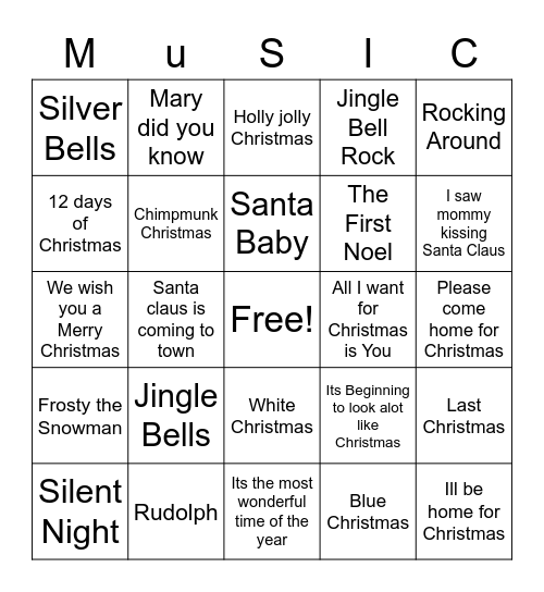 Christmas Songs Bingo Card