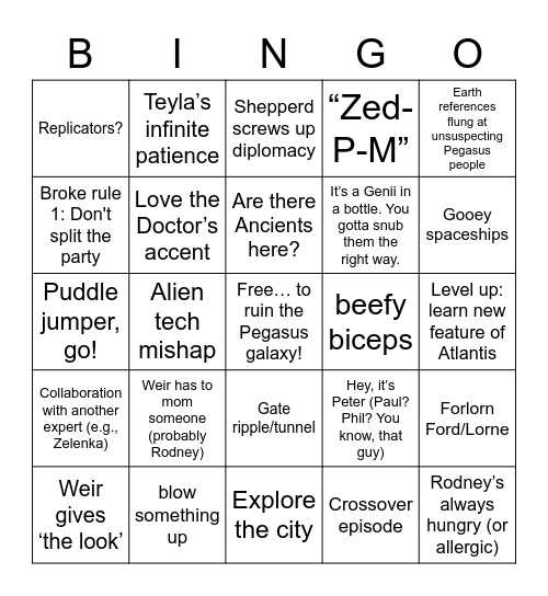 Stargate Atlantis Bingo! Bingo Card