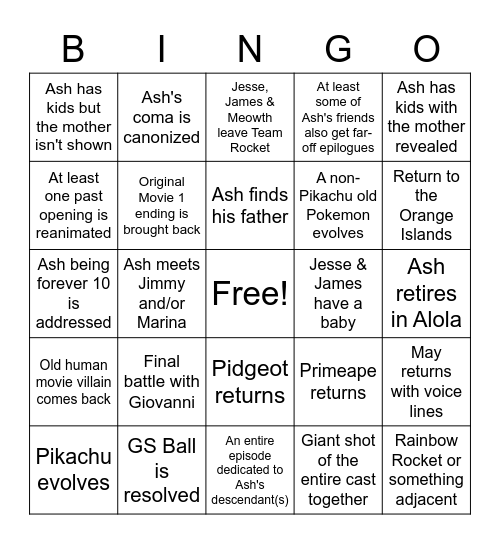 Pokeani Finale Bingo Card