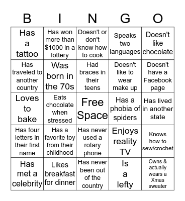 People Bingo Card