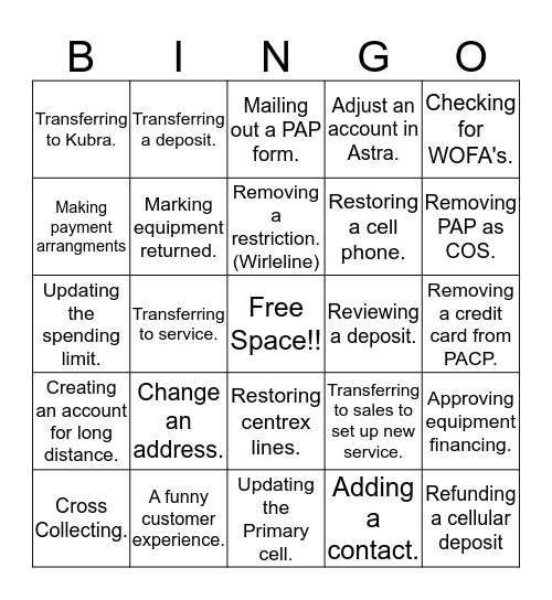 Collections Bingo Card