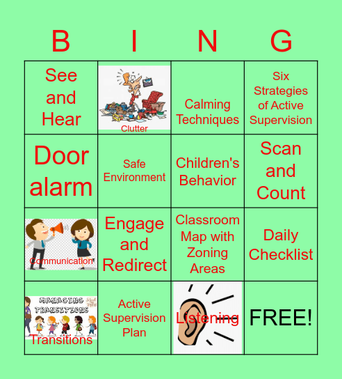 Active Supervision Bingo Card