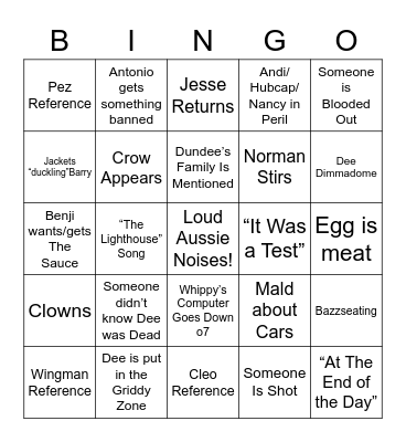 Dundee Returns Bingo Card
