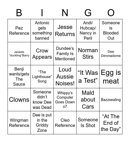 Dundee Returns Bingo Card