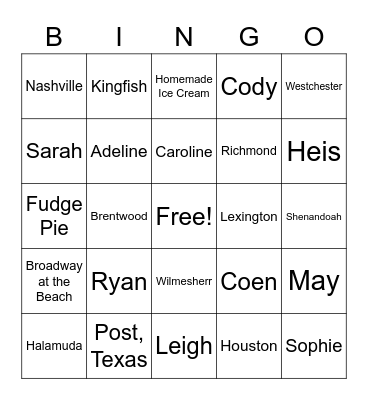 CARPENTERS!!! Bingo Card
