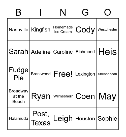 CARPENTERS!!! Bingo Card