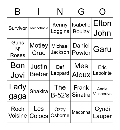 C'est qui ça? Bingo Card