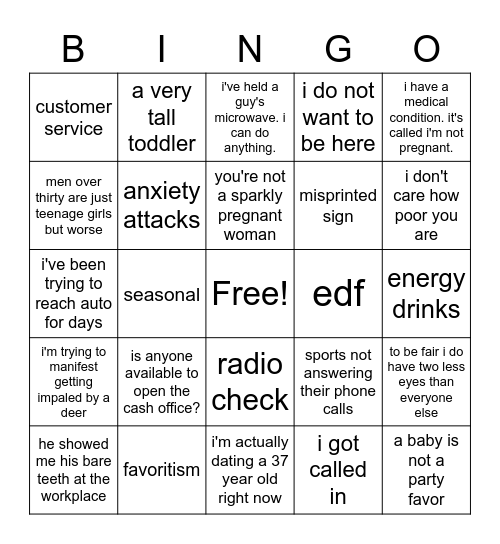 Canadian Tire Bingo Card