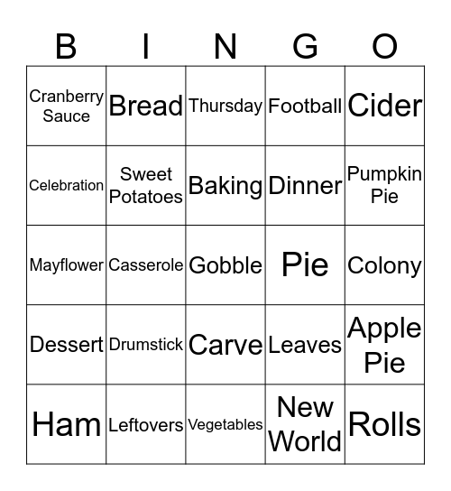 Thanksgiving Bingo Card