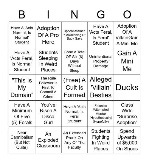 Teaching Herolings Bingo Card