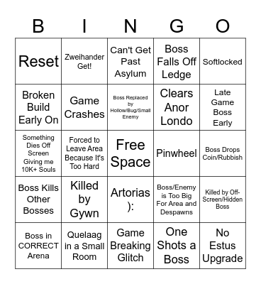 Dark Souls I Randomizer Bingo Card